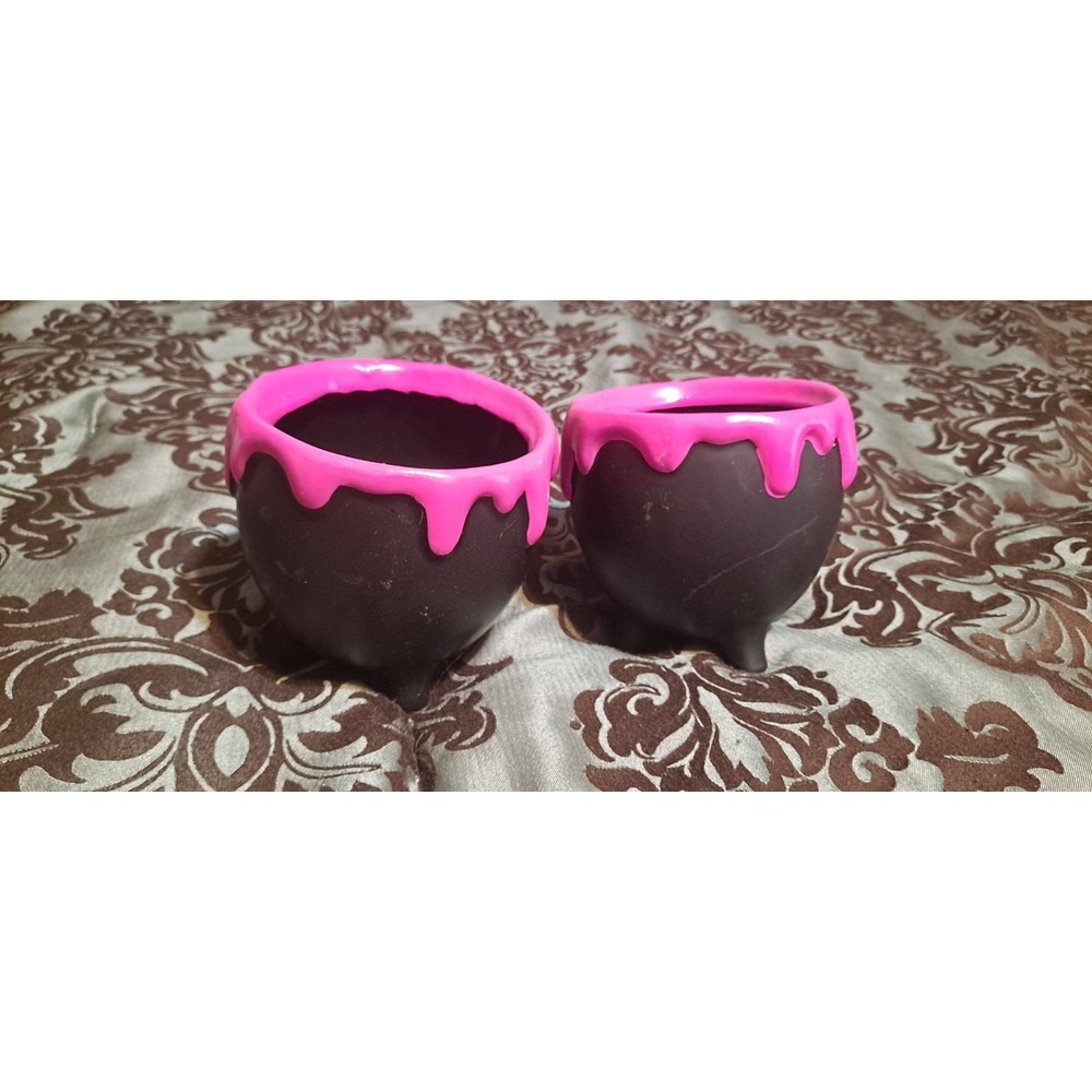 2 Cute Black & Pink Cauldrons 5"‎ Tall